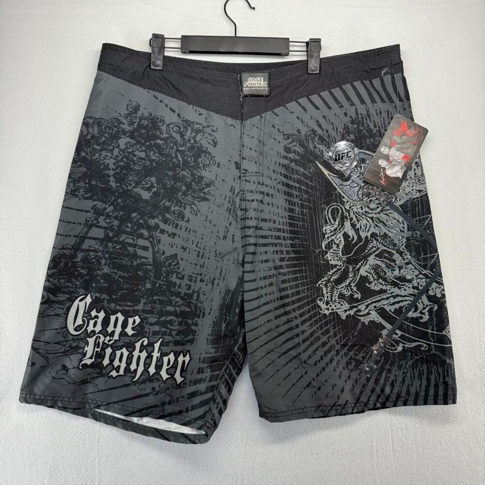 Cage Fighting Shorts Men's 40 Black Gray MMA UFC Jiu Jitsu Grunge Y2k NEW